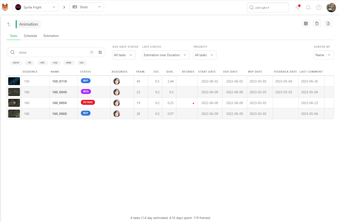 Task Type Estimation over duration